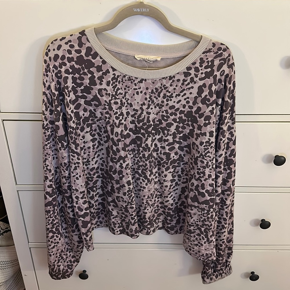 Purple cheetah, print sweatshirt